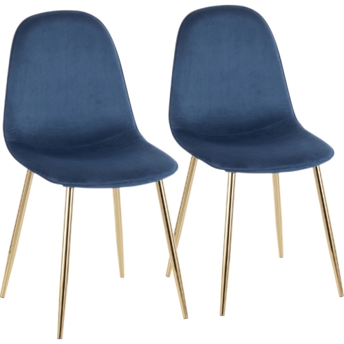 Pebble Accent Chair in Blue Velvet & Gold Steel (Set of 2)